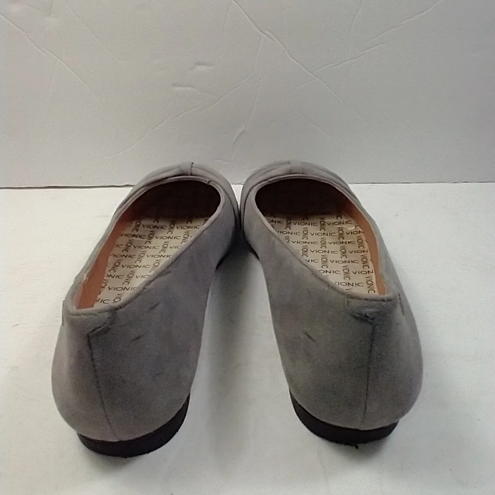 Vionic Gramercy Ballet Flats Pointed Gray Suede Comfort Shoes Women's sz 6.5.